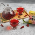 Organic hibiscus tea in a glass cup for natural blood pressure support Dubai UAE