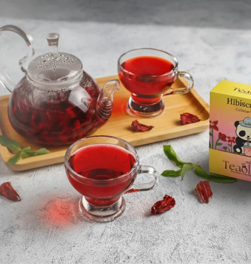 Organic hibiscus tea in a glass cup for natural blood pressure support Dubai UAE