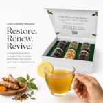 A vibrant cup of organic turmeric green tea used for liver cleansing in Dubai.